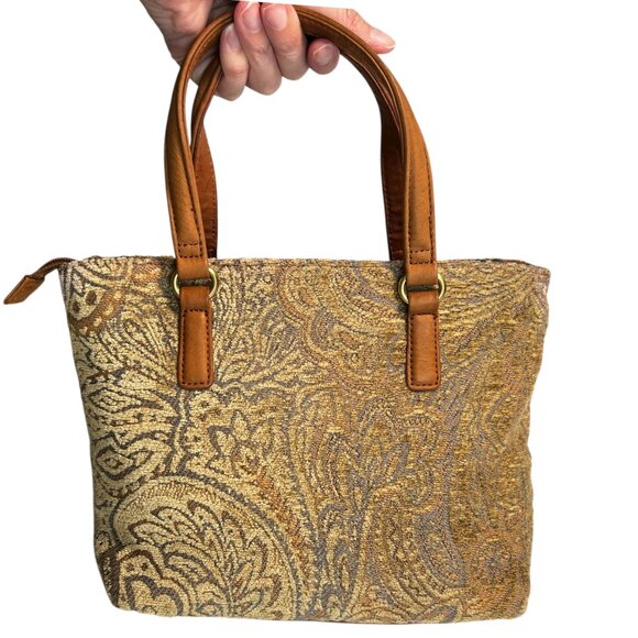 Fossil Chenille Tapestry Paisley Bag Boho Crossbody Top Handle Convertible Brown - Picture 1 of 15